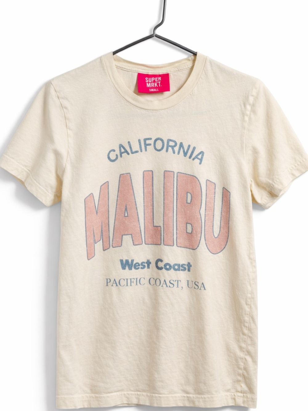 Super MRKT Malibu California Graphic Tee Small Cream Coastal Beachy